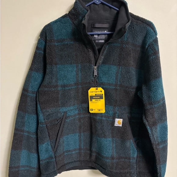 Carhartt Men's Loose Fit Fleece Pullover Hunt Club/Black Plaid Size Small New - Picture 2 of 7